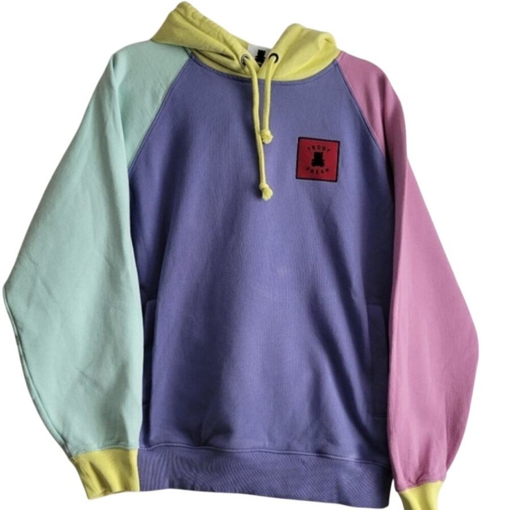 Teddy Fresh Pastel Hoodie XL Bear Patch Colorblock Patchwork Cotton Unisex Bear